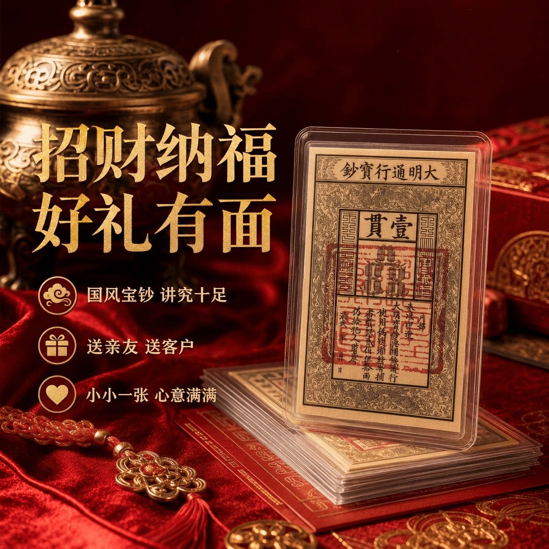 三青手作.国风创意招财纳福手绘钱母贴纸汽车内饰贴纸