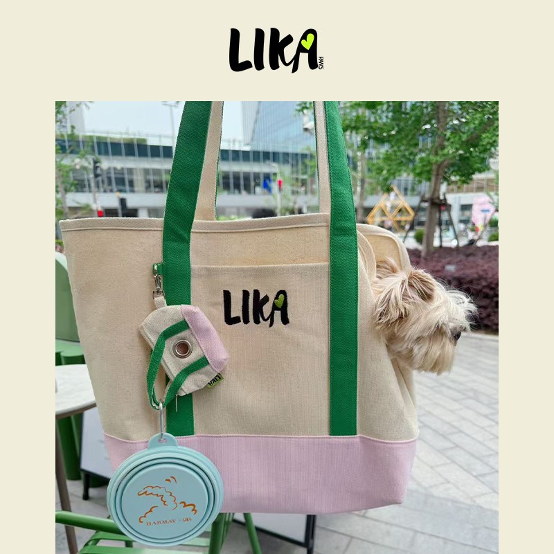 LIKAPAWS猫狗用品宠物帆布出行包拾便包撞色设计斜口宠物背包出行