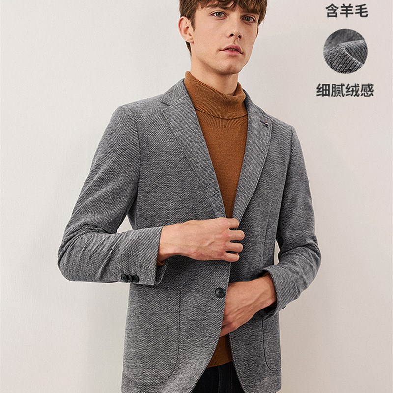 Navigare意大利小帆船灰色平驳领西服男秋季便西休闲西装外套