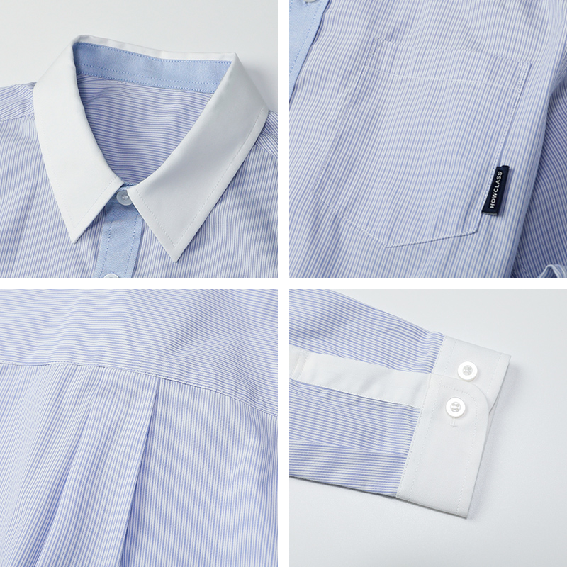 中小学生校服衬衫长袖纯棉春秋款英伦学院风儿童男童蓝白条纹衬衣