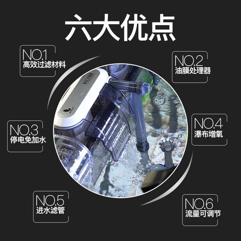 过滤器鱼缸迷你型小型三合一迷你微型净水瀑布式循环流水增氧泵