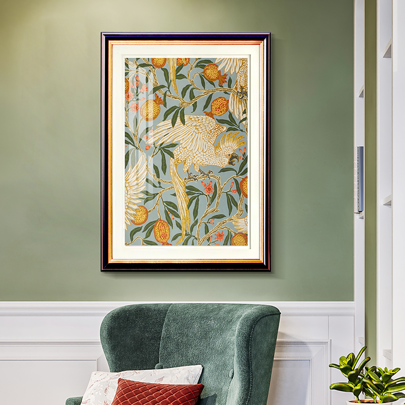 法式装饰画客厅玄关挂画小众轻奢复古风花鸟文艺壁画美式餐厅卧室