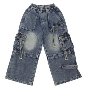 男童牛仔裤2024春装新款中大童直筒老爹裤港风长裤复古儿童工装裤