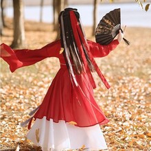 红色汉服女童2024新款春秋魏晋古装复原儿童大袖衫交领仙女