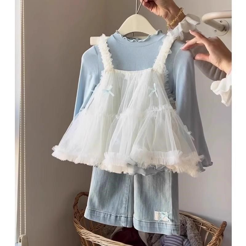 韩国童装女童套装2025春季新款儿童洋气甜美吊带纱裙打底衫牛仔裤,童装/婴儿装/亲子装,套装,淘宝优惠券,粉丝福利购,淘宝优惠卷