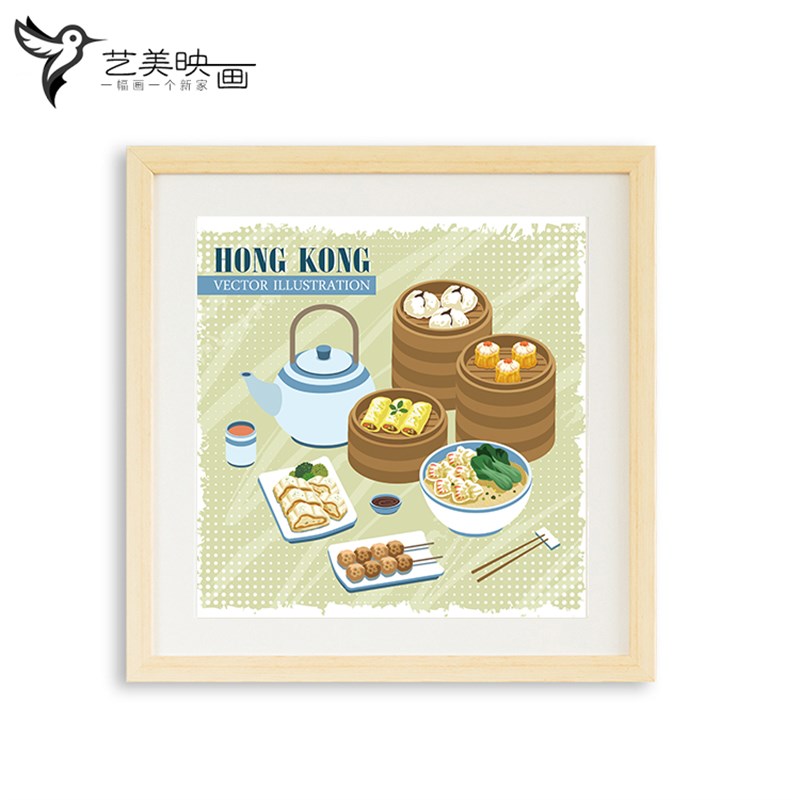 【港岛记】港式风情茶餐厅香港特色地图点心糕点标志装饰挂画有框