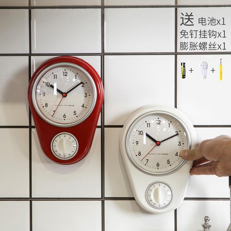 厨房防水挂钟免打孔浴室专用防水时钟磁吸小钟表冰箱贴计时器闹钟