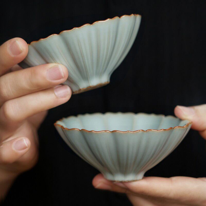 汝窑斗笠杯主人杯单杯景德镇功夫茶杯陶瓷手工汝瓷品茗杯茶盏青瓷
