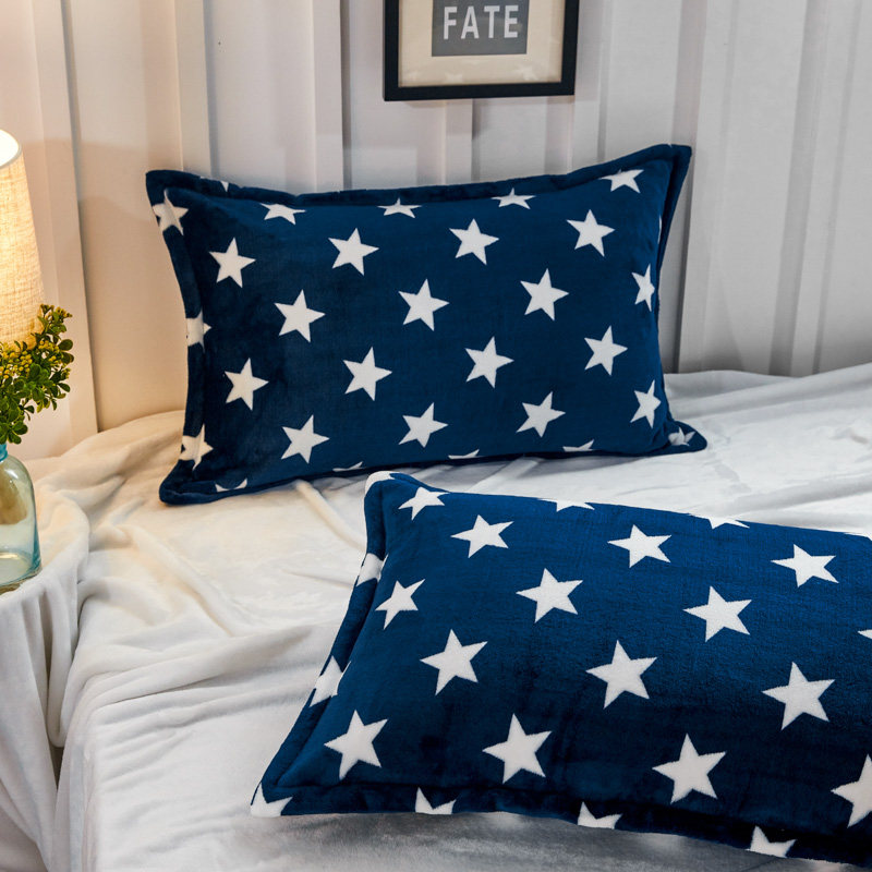 加厚法兰绒枕套冬季保暖珊瑚绒单人枕头套48x74成人枕芯套 一对装