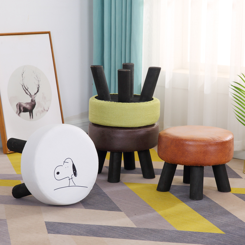 北欧小凳子实木家用圆凳沙发凳换鞋凳客厅茶几板凳卡通穿鞋矮凳