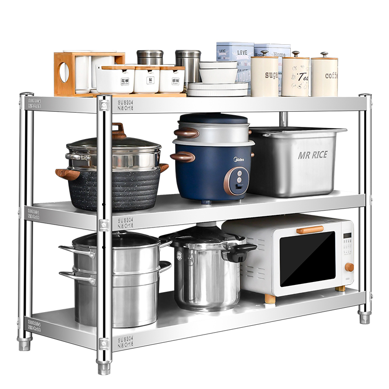 304不锈钢厨房置物架落地多层微波炉架子多功能货架收纳层架置物