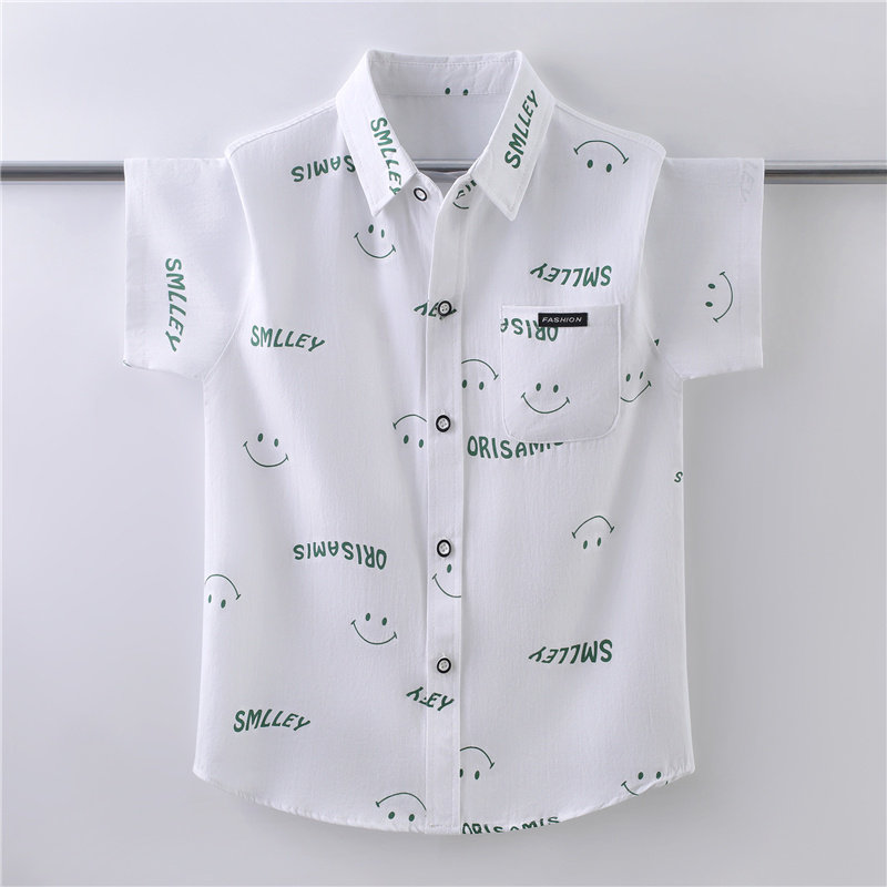 男童衬衫短袖2022夏季薄款儿童纯棉T恤衫中大童洋气男孩翻领夏装