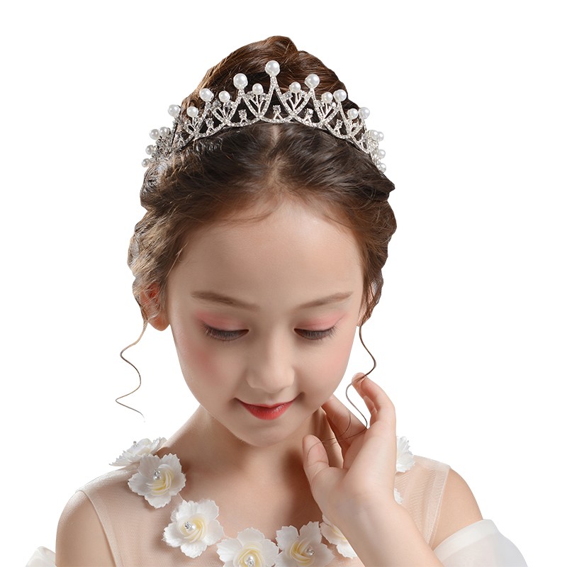 儿童皇冠头饰公主女童发箍女孩生日汉服王冠珍珠发夹头箍花童发饰