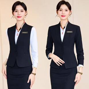 酒店餐饮服务员工作服酒吧前台接待珠宝店工装职业西装马甲套装女
