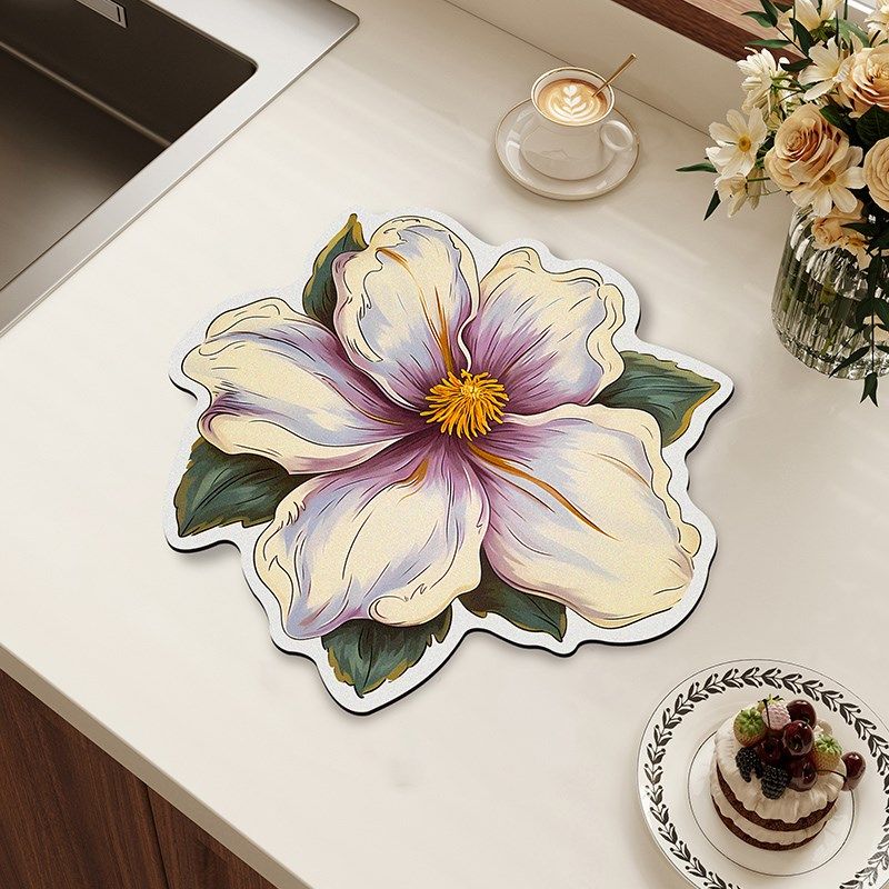 牡丹花厨房台面沥水垫硅藻泥吸水垫桌面餐具干燥垫杯垫吧台垫子,居家布艺,餐垫,淘宝优惠券,粉丝福利购,淘宝优惠卷