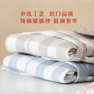 秋若薇带帽三层纱布浴袍纯棉女春夏浴衣吸水男士睡袍美容游泳客栈