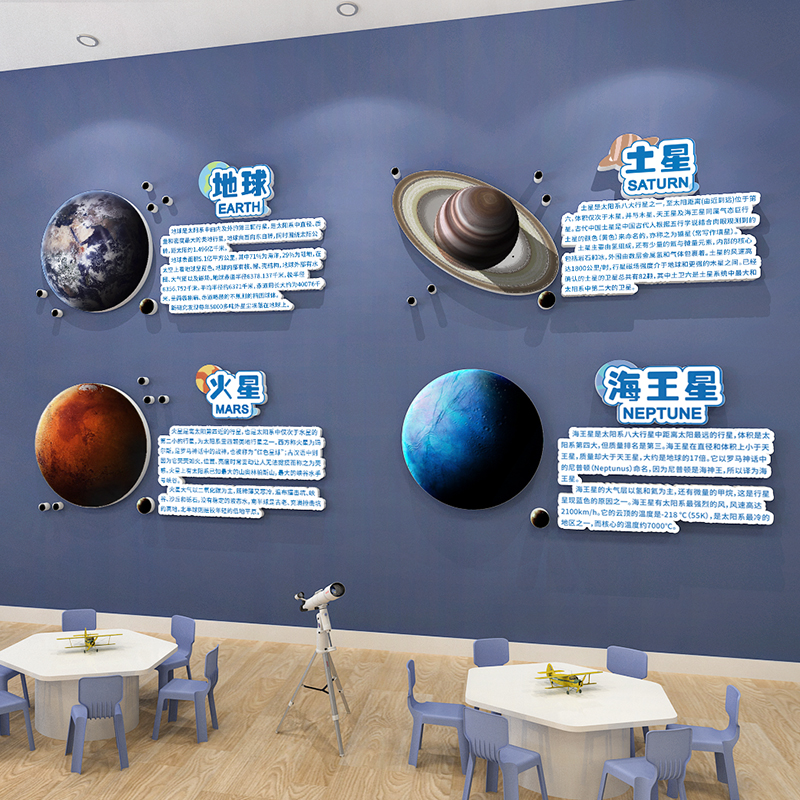 八大行星主题文化墙幼儿园太空科普环创布置中小学走廊教室装饰画