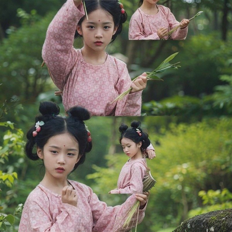 平民汉服儿童2024新款复原风中长圆领袄腰带裤子童装国风套装粉色,童装/婴儿装/亲子装,汉服,淘宝优惠券,粉丝福利购,淘宝优惠卷