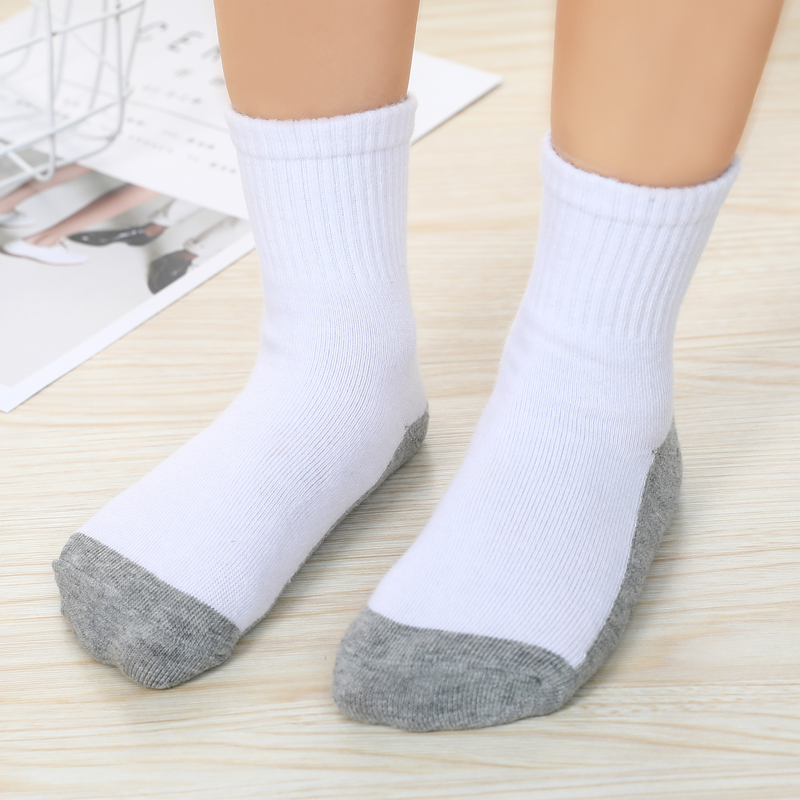儿童袜子纯棉春秋季学生男童女童中筒袜半色底小白袜3-5-7-9-12岁