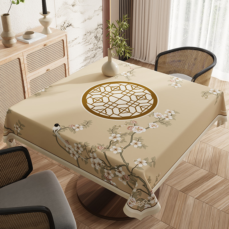 新中式正方形餐桌布家用防水布艺防油八仙桌小方桌茶几台布桌垫子