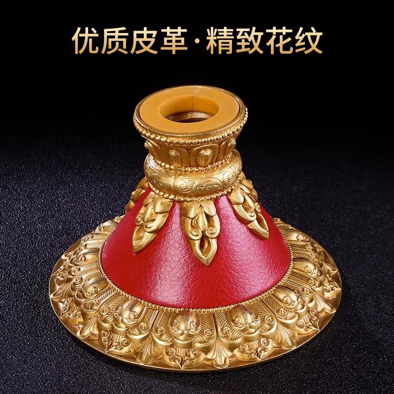 手摇转轮底座黄铜皮革桌面摆件莲花底座合金转筒底座家用手摇底座