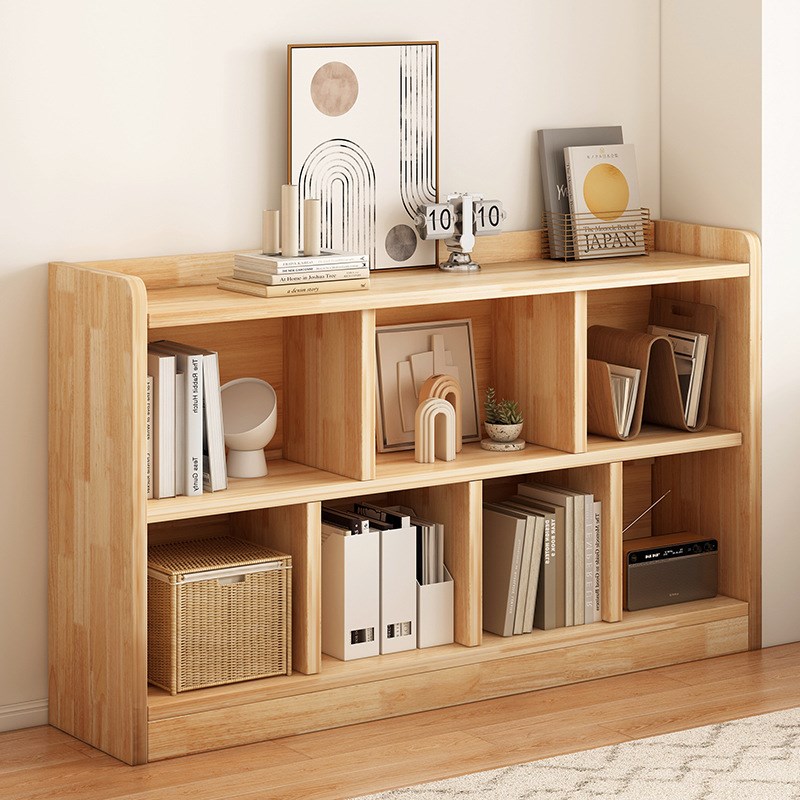 少儿书架落地格子柜家用简易柜子储物柜幼儿园收纳柜实木书柜矮柜