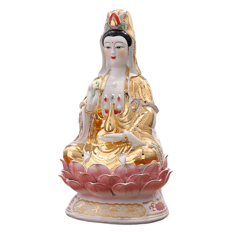 万珠金身坐莲观音菩萨陶瓷佛像南海观世音家居供奉镇宅工艺品摆件