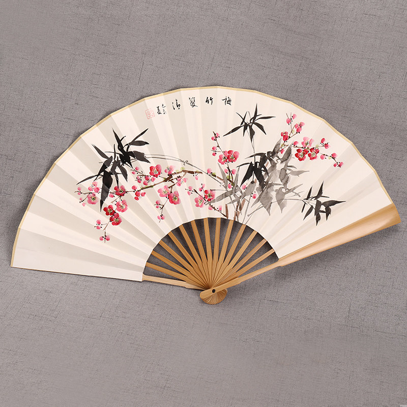 10寸手绘书法男式折扇中国风文玩玉竹礼品宣纸扇古风日用白纸扇子