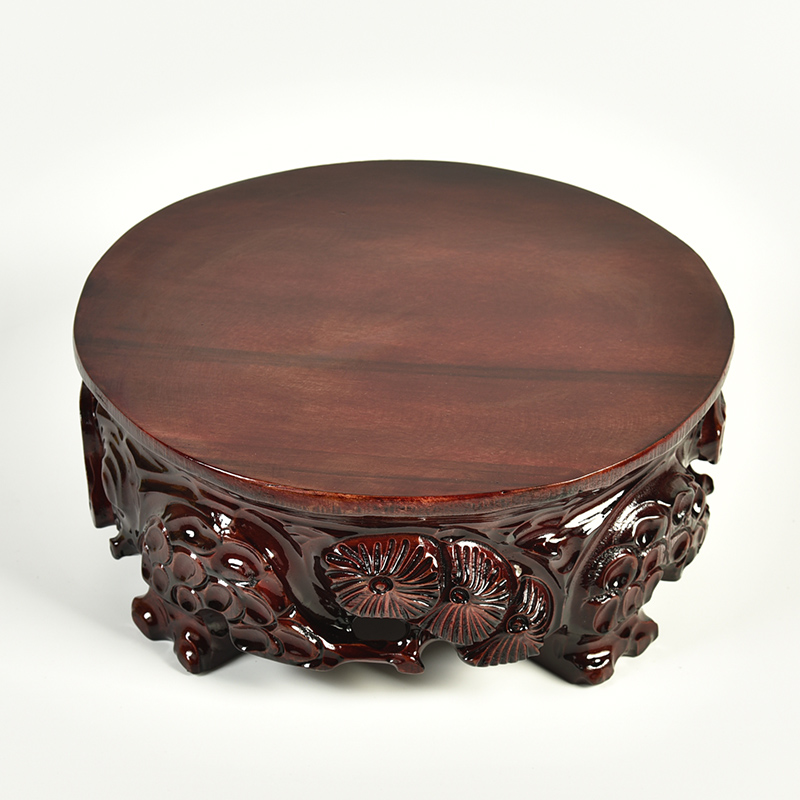 黄料实木加大加厚木雕奇石摆件底座圆形花瓶鱼缸盆景石头架可挖槽