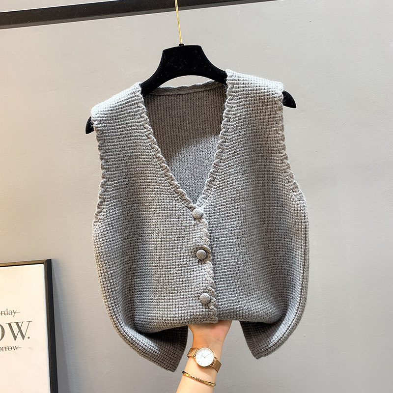 马甲背心外套秋季外搭2022年新款针织女士毛衣时尚V领宽松开衫潮