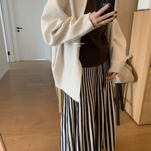 富尔大码定制女装肥妹妹mm条纹垂感半身裙夏高腰宽松显瘦中长款裙