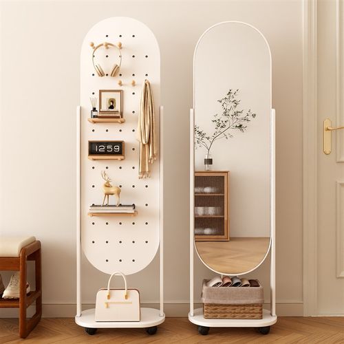 可移动洞洞板穿衣镜挂衣架家用旋转全身镜衣帽架卧室落地试衣镜子