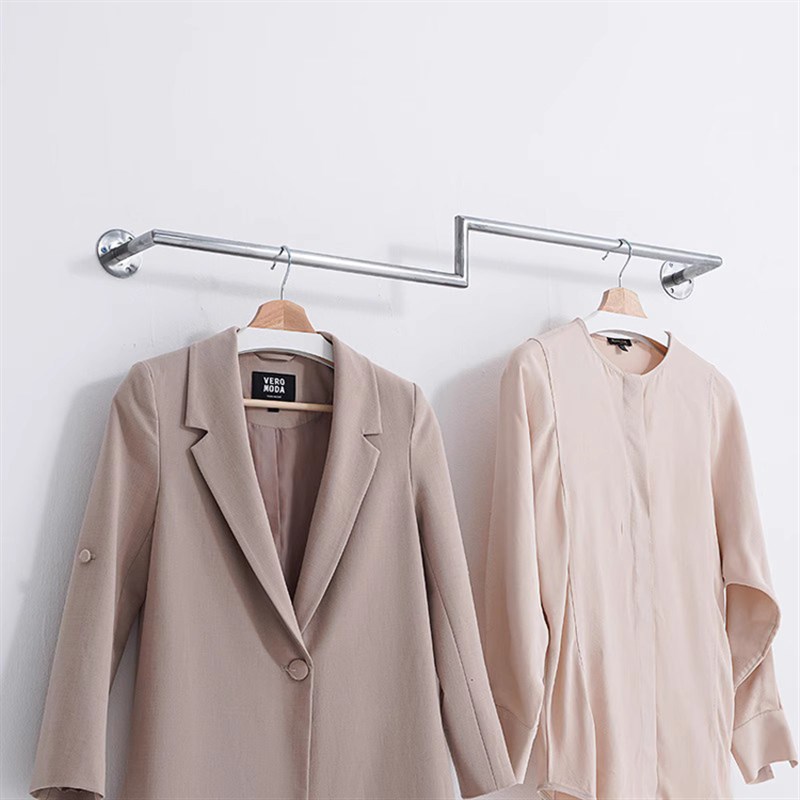 创意服装店正挂展示架不锈钢上墙挂板陈列架单杠壁挂银色衣服架