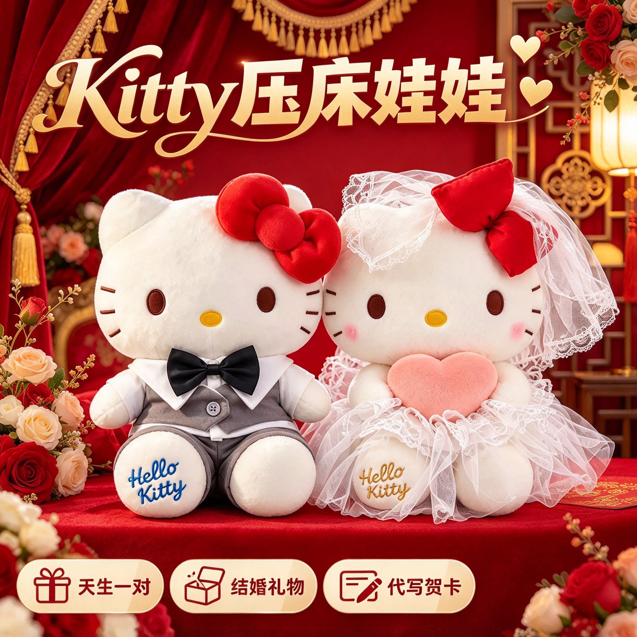 HelloKitty压床娃娃一对结婚玩偶