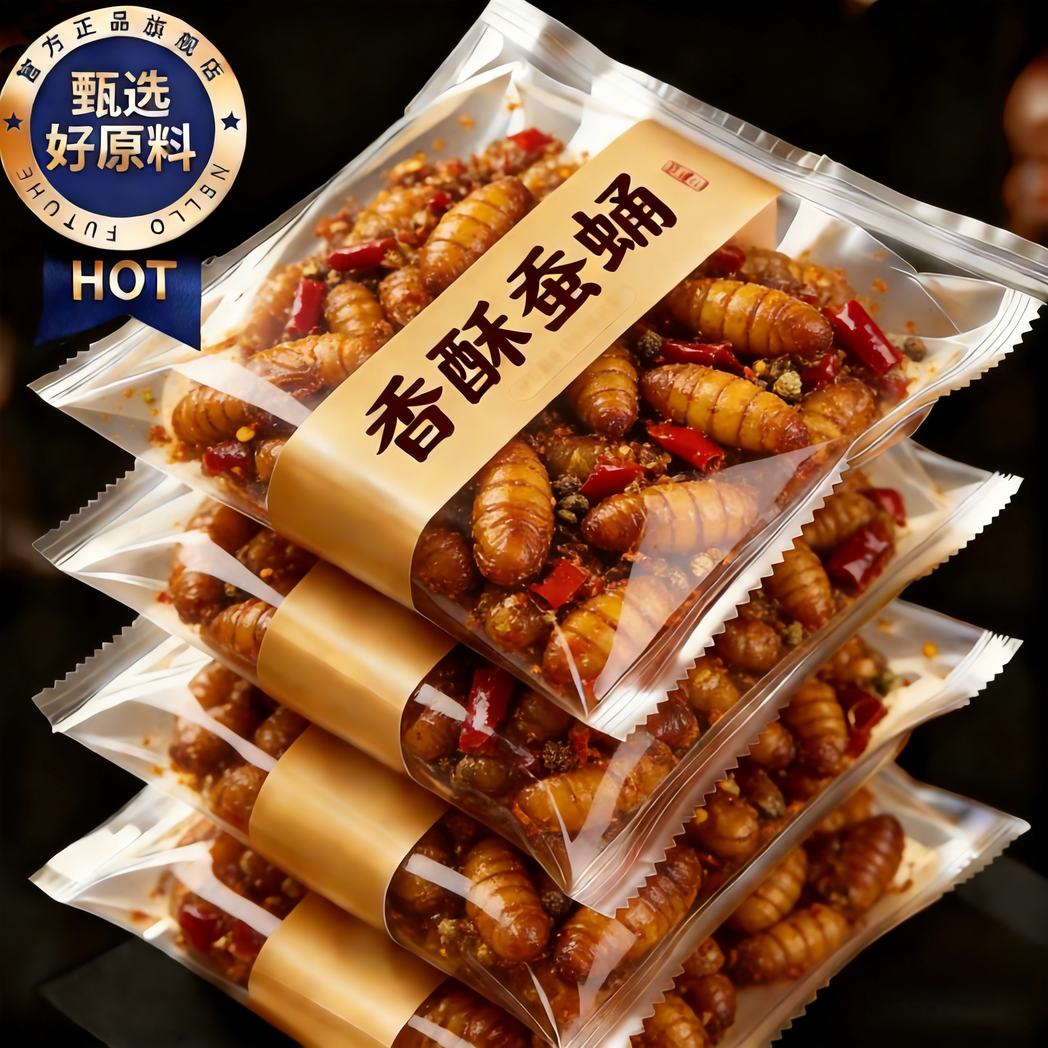 香酥蚕蛹开袋即食山东土特产油炸五香小蚕蛹熟食零食小吃商用批发
