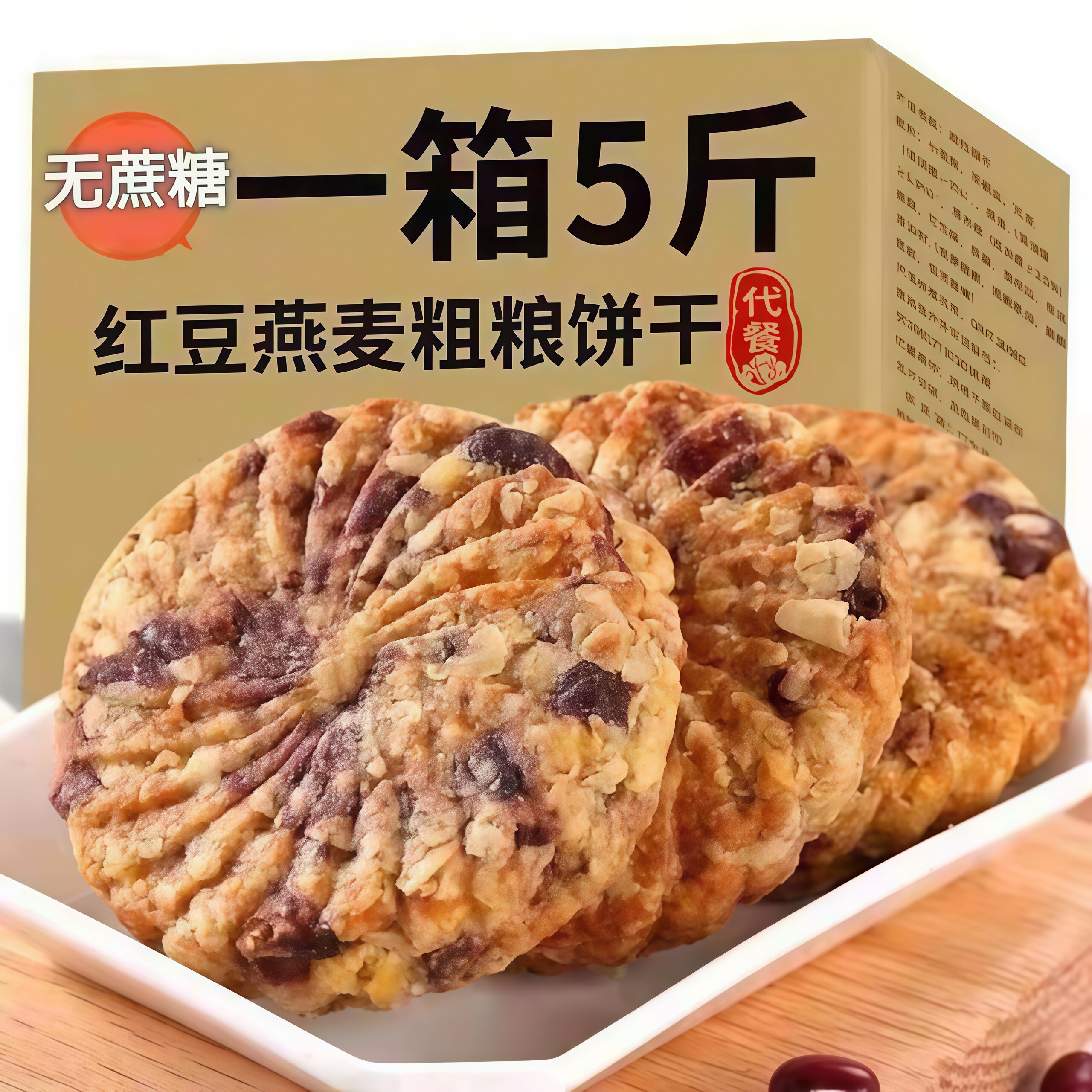 红豆薏米饼干全麦早餐杂粮无糖精食品低粗粮代餐零食脂卡整箱压缩