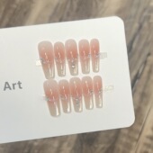 月华 纯手工穿戴甲温柔裸色腮红猫眼美甲水滴锆石钻甲片