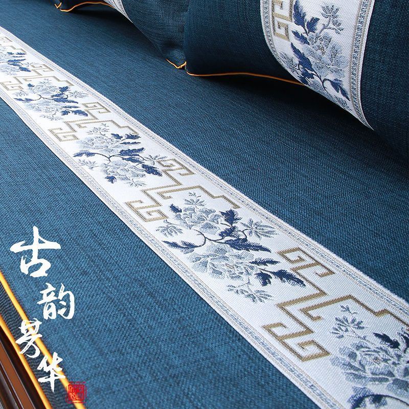 2024红木沙发垫四季防滑棉麻坐垫四季通用实木沙发垫子布套全套