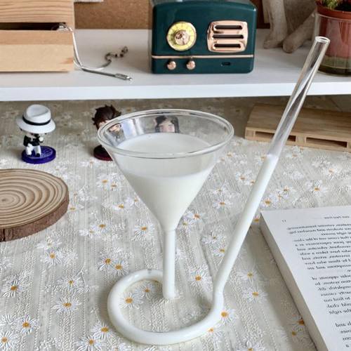 ins创意搞怪玻杯子璃杯小红书同款螺旋吸管牛奶杯鸡尾酒杯高颜值