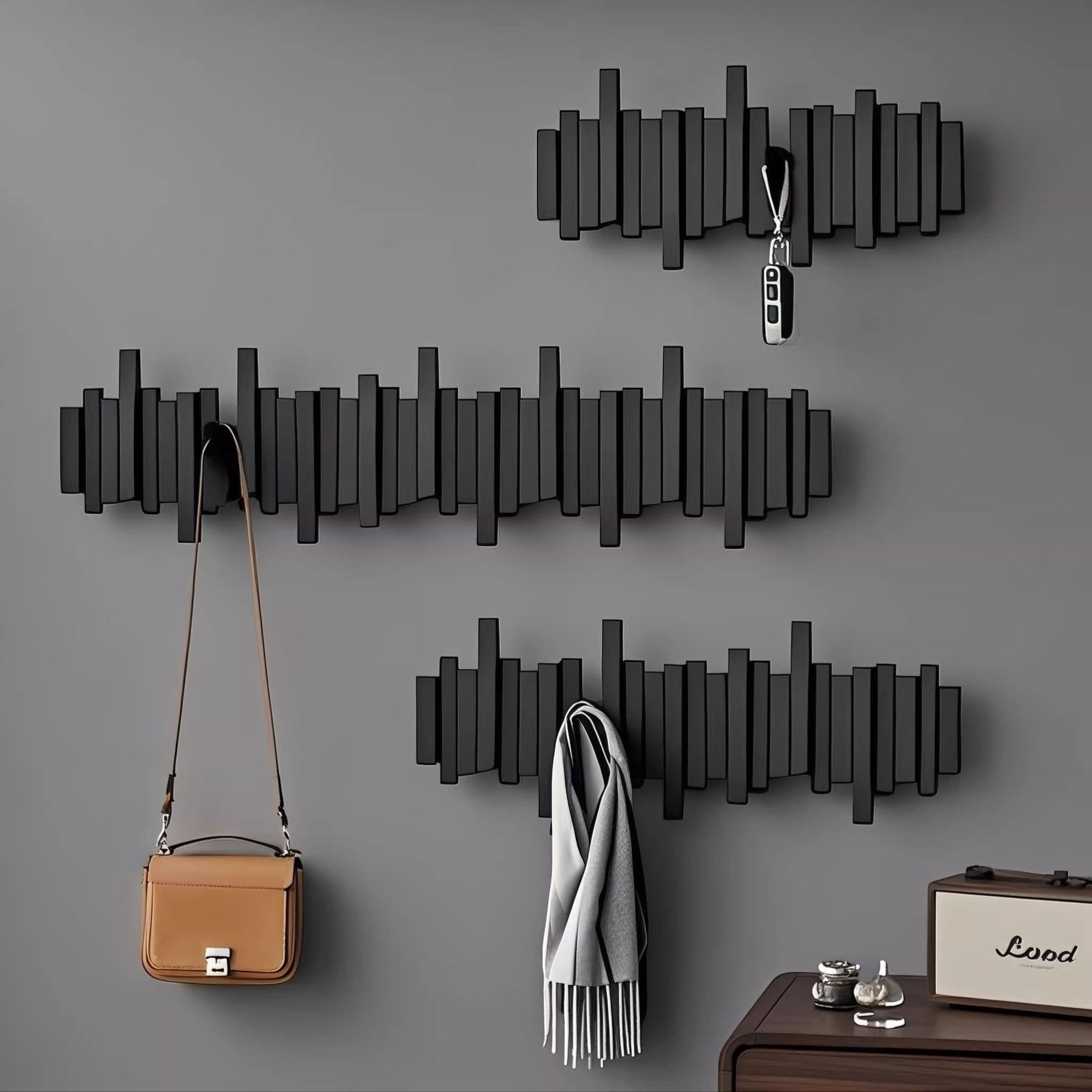 钢琴键实木挂衣架墙上壁挂免打孔挂钩卧室门后放东西挂包包衣帽架