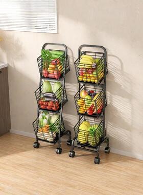 多YS220305功能夹缝篮子橱柜收纳架落地多车层果蔬菜推置房物架物
