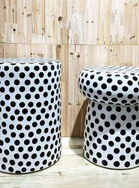 黑白蘑斑点陶菇凳瓷凳现代简约装饰XUC摆件厅户外公园阳台休息客