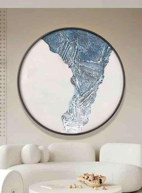 AMY307手绘油画体客实物画新中式圆关形装饰画玄抽象挂画厅立蓝色