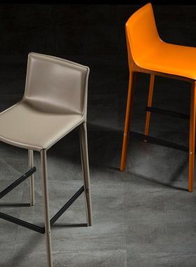 意式轻奢马艺鞍皮吧台椅代MA-4约黑色皮高脚现椅家用靠背简前台高