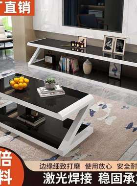 客HII电视柜钢厅化玻璃客柜简约现代几厅电视柜茶组合铁艺烤漆茶