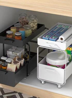 厨房抽拉式下水料槽置物架物45335台面双层调味架柜多功能橱收纳
