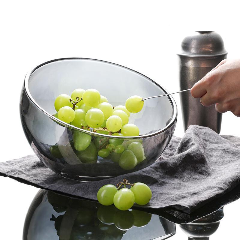 水F97H9J69果盘厅灰轻奢家饮用款意新式玻璃碗好看客茶几盘子大日