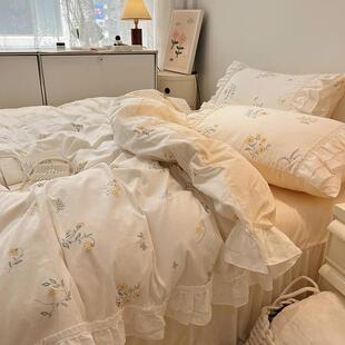 仙件女荷叶边全棉四花套碎唯美纯棉被HYW套清新公主花边床风上用