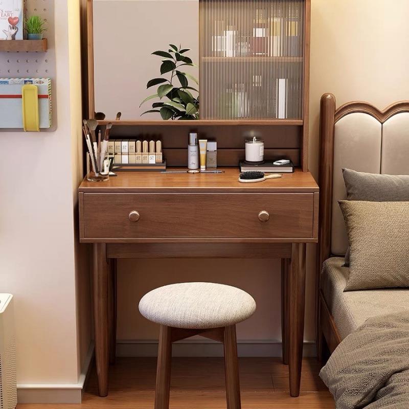 新中实木实用梳妆台带极镜小户型卧室床边一子体收式纳柜YSX简化