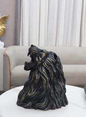 欧式轻奢个性狮子头树雕塑摆件客厅书房玄店样板房1243脂酒家居关